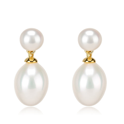 Double Pearl TearDrop Earrings - 18K Gold Vermeil